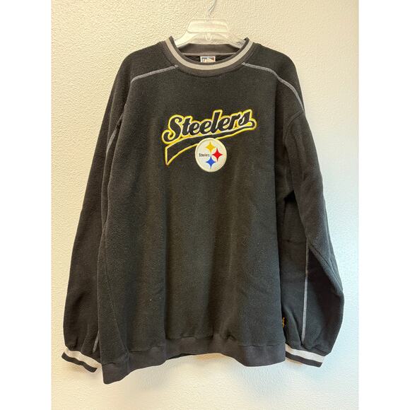 Vintage Pittsburgh Steelers Pro Player Fleece Black Crew Neck Sweatshirt XL - Picture 1 of 3
